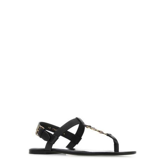 Summer Style Upgrade: Men's Leather Logo Plaque Sandals in Classic Black - Picture 2 of 3